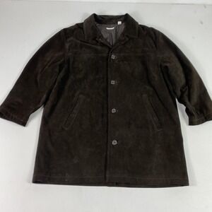 Halogen Coat Womens XXL Brown Suede Leather Long Overcoat Single Breasted Lined